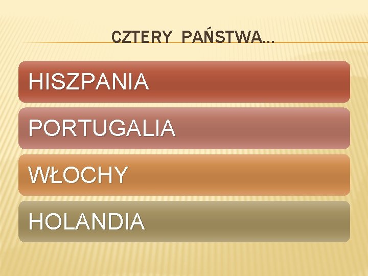 CZTERY PAŃSTWA… HISZPANIA PORTUGALIA WŁOCHY HOLANDIA 