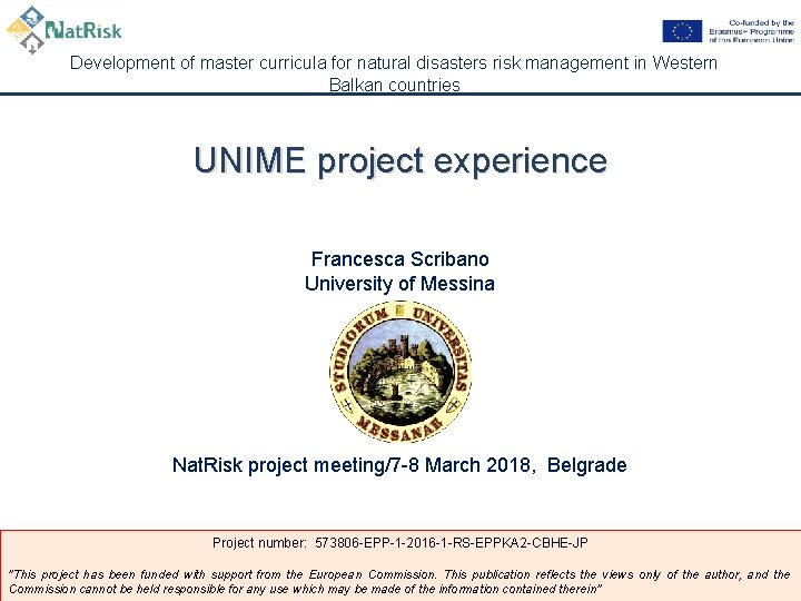 Development of master curricula for natural disasters risk management in Western Balkan countries UNIME