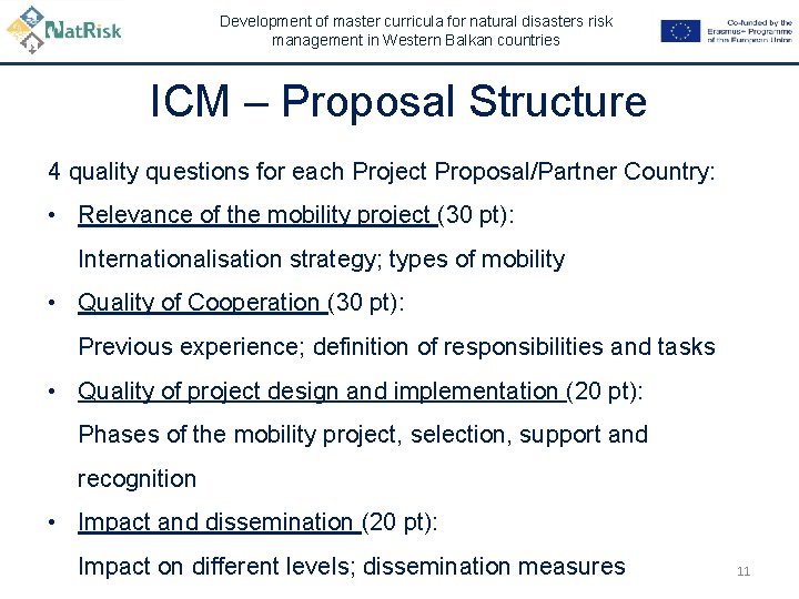 Development of master curricula for natural disasters risk management in Western Balkan countries ICM