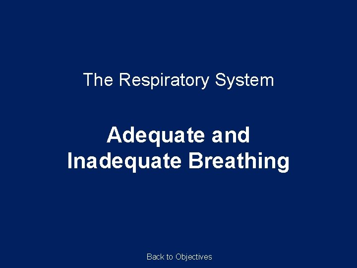 The Respiratory System Adequate and Inadequate Breathing Back to Objectives 