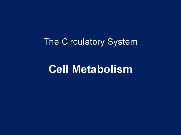 The Circulatory System Cell Metabolism 