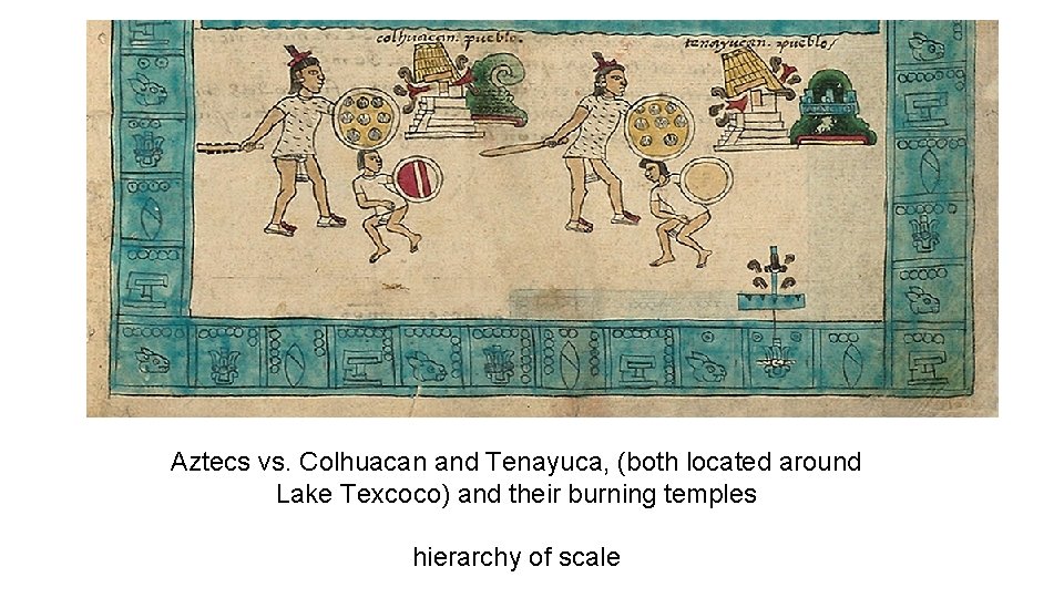 Aztecs vs. Colhuacan and Tenayuca, (both located around Lake Texcoco) and their burning temples