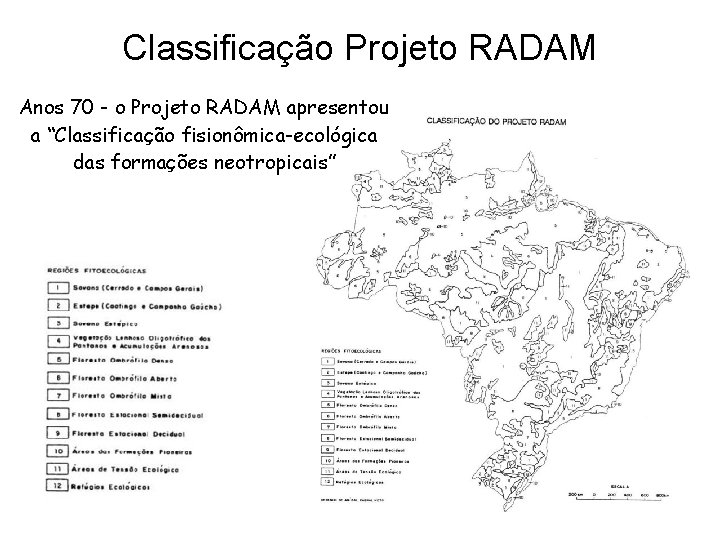 Classificação Projeto RADAM Anos 70 - o Projeto RADAM apresentou a “Classificação fisionômica-ecológica das