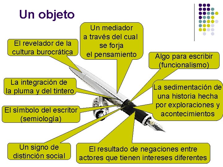 Un objeto El revelador de la cultura burocrática La integración de la pluma y