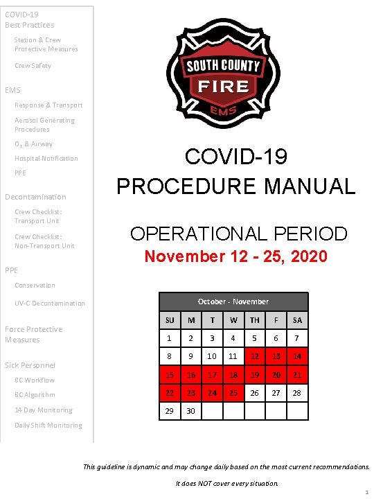 COVID-19 Best Practices Station & Crew Protective Measures Crew Safety EMS Response & Transport