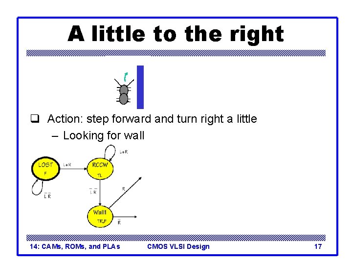 A little to the right q Action: step forward and turn right a little