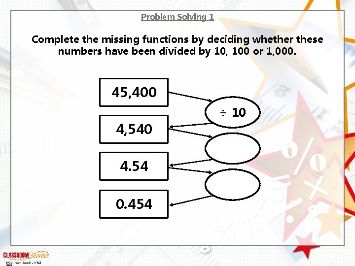 Problem Solving 1 Complete the missing functions by deciding whether these numbers have been