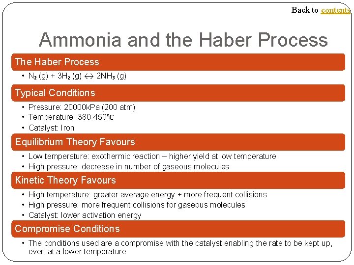 Back to contents Ammonia and the Haber Process The Haber Process • N₂ (g)