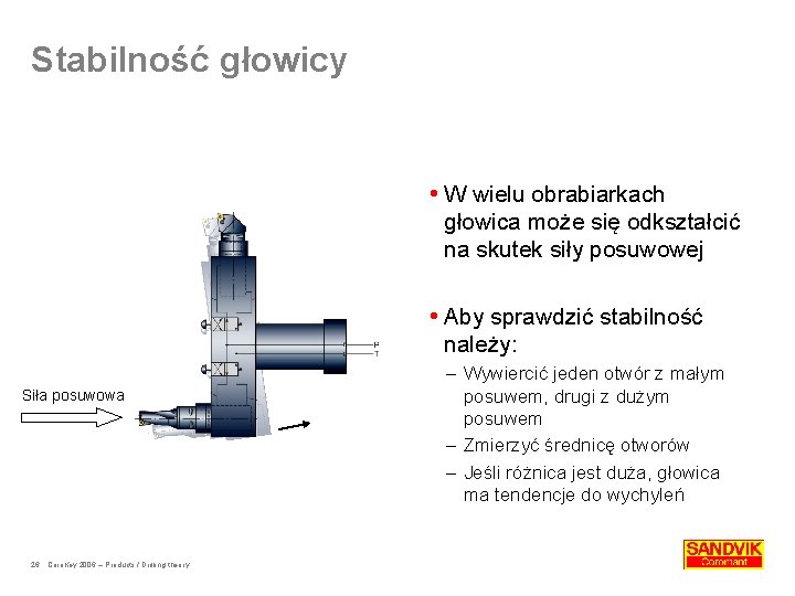 Stabilność głowicy W wielu obrabiarkach głowica może się odkształcić na skutek siły posuwowej Aby