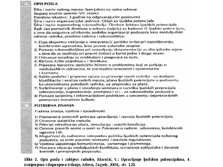 Slika 2. Opis posla i zahtjevi radniku, Marušić, S. : Upravljanje ljudskim potencijalima, 4.