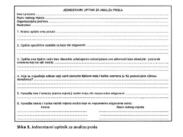 Slika 3. Jednostavni upitnik za analizu posla 