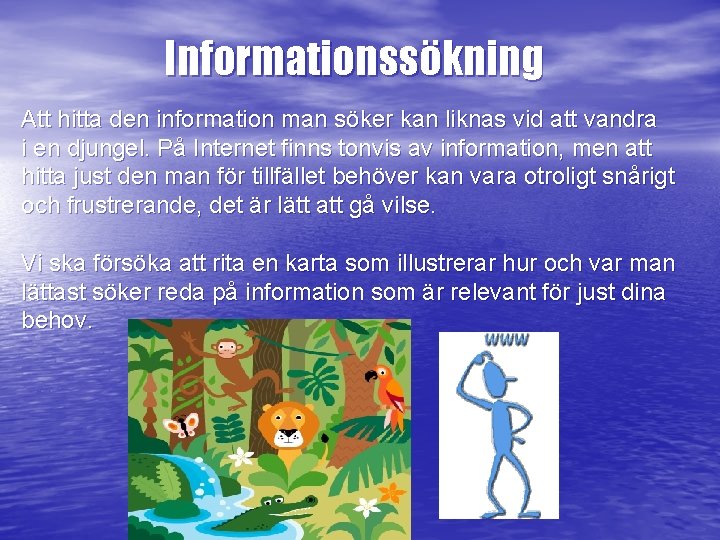 Informationssökning Att hitta den information man söker kan liknas vid att vandra i en