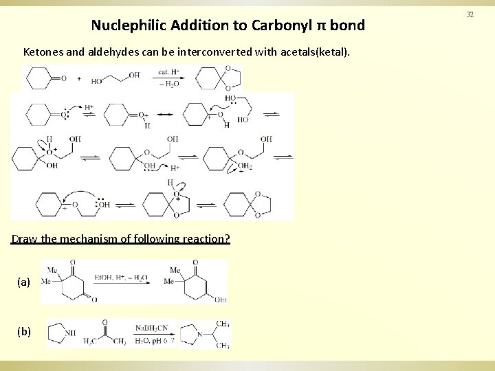 Nuclephilic Addition to Carbonyl π bond Ketones and aldehydes can be interconverted with acetals(ketal).