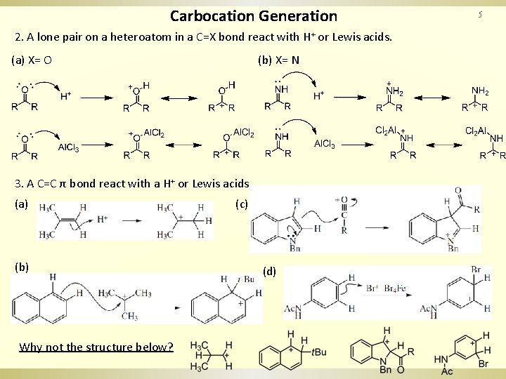 Carbocation Generation 2. A lone pair on a heteroatom in a C=X bond react
