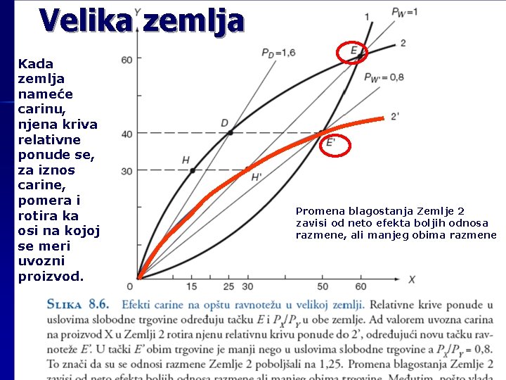 Velika zemlja Kada zemlja nameće carinu, njena kriva relativne ponude se, za iznos carine,