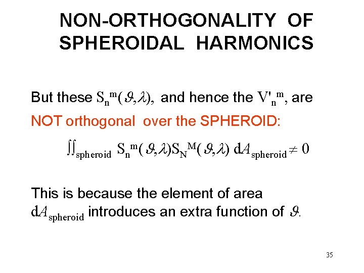 NON-ORTHOGONALITY OF SPHEROIDAL HARMONICS But these Snm( , ), and hence the V'nm, are