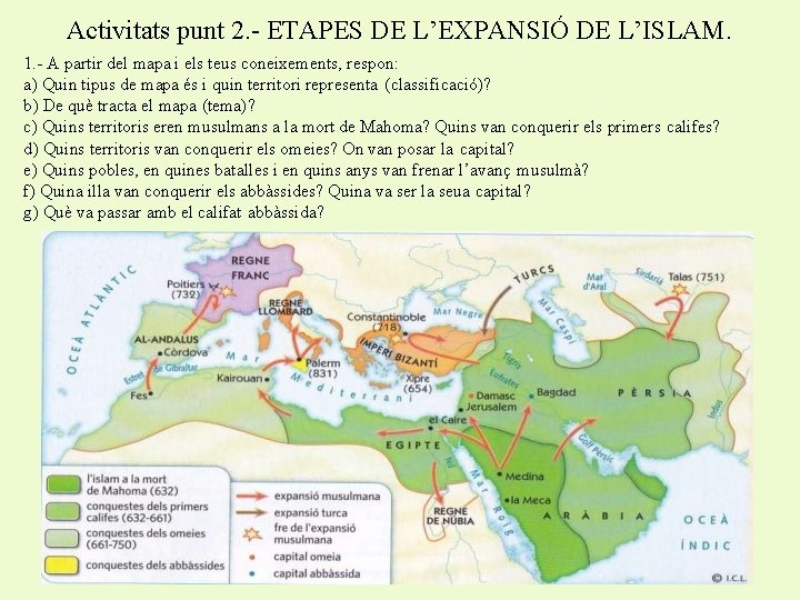 Activitats punt 2. - ETAPES DE L’EXPANSIÓ DE L’ISLAM. 1. - A partir del