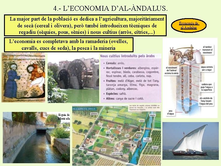 4. - L’ECONOMIA D’AL-ÀNDALUS. La major part de la població es dedica a l’agricultura,