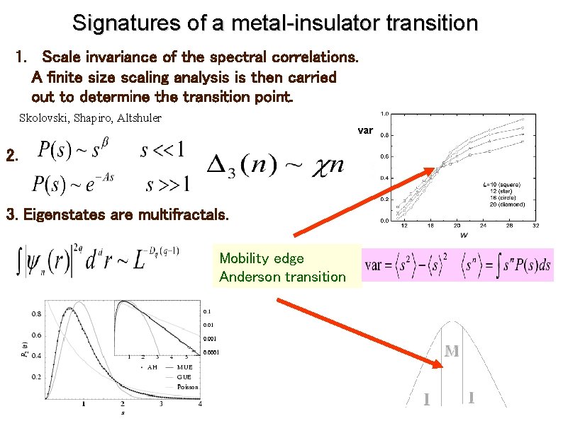 Signatures of a metal-insulator transition 1. Scale invariance of the spectral correlations. A finite