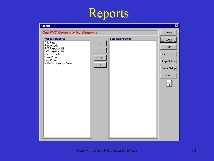 Reports Gas. PVT, Sirius Petroleum Software 10 