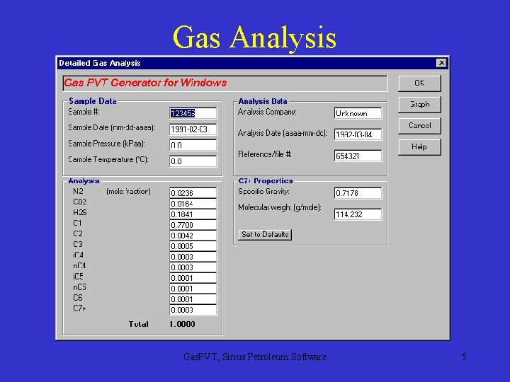 Gas Analysis Gas. PVT, Sirius Petroleum Software 5 