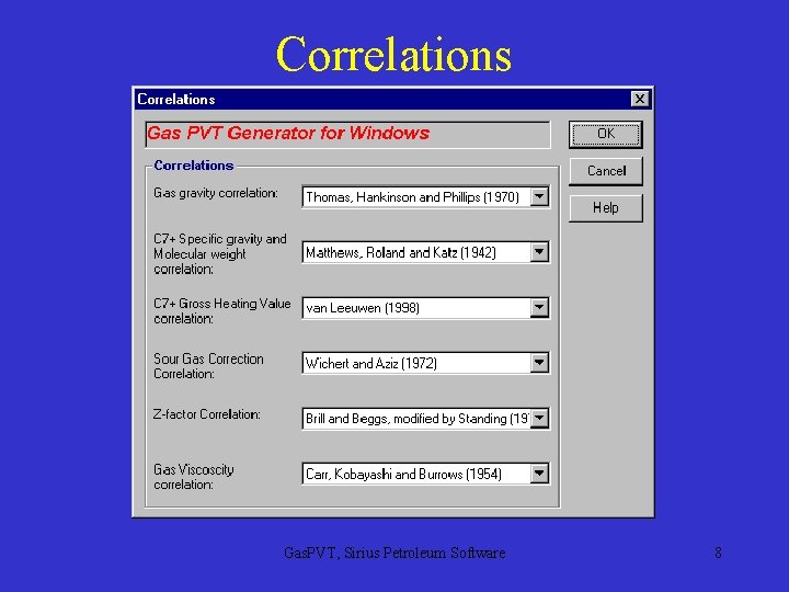 Correlations Gas. PVT, Sirius Petroleum Software 8 