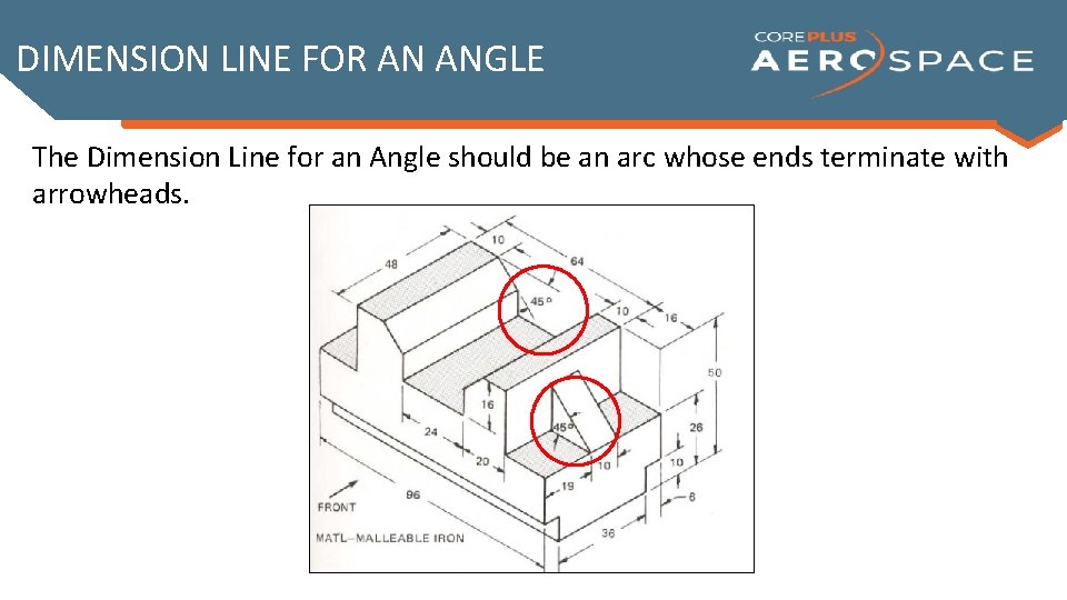 DIMENSION LINE FOR AN ANGLE The Dimension Line for an Angle should be an