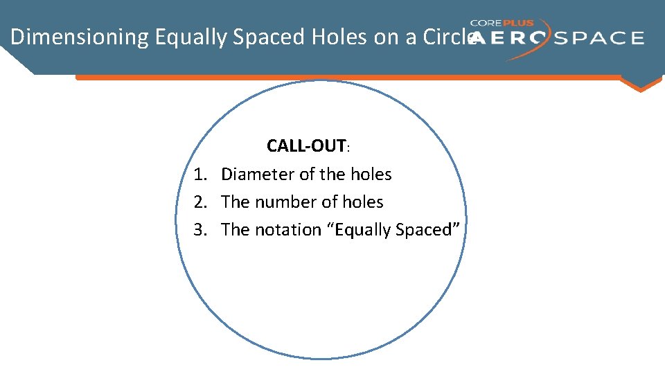 Dimensioning Equally Spaced Holes on a Circle CALL-OUT: 1. Diameter of the holes 2.