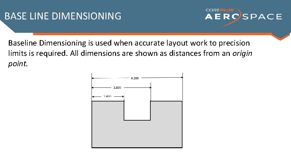 BASE LINE DIMENSIONING Baseline Dimensioning is used when accurate layout work to precision limits BASE LINE DIMENSIONING Baseline Dimensioning is used when accurate layout work to precision limits