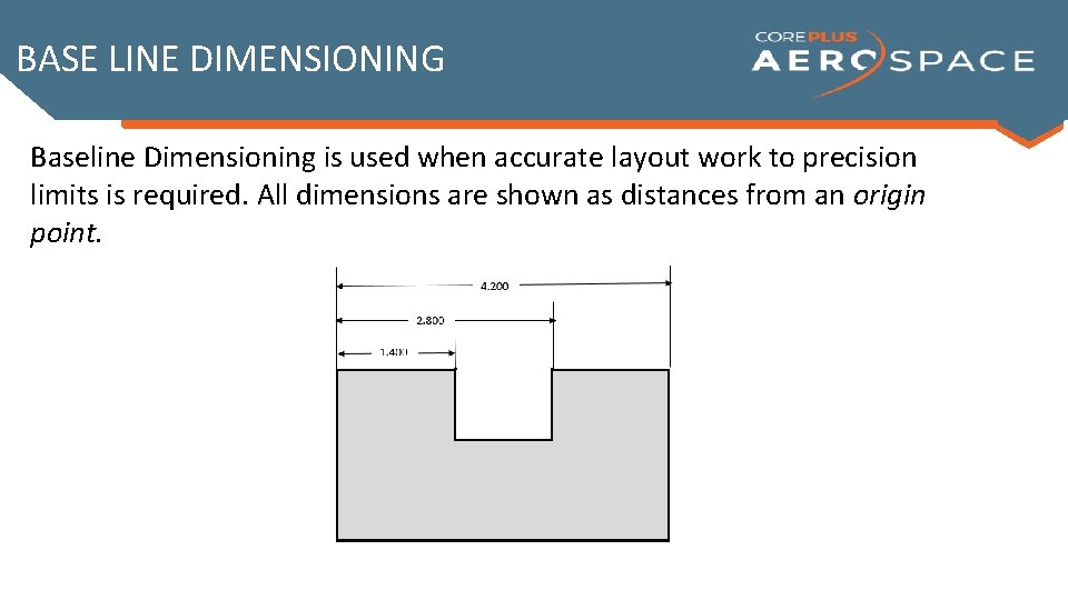 BASE LINE DIMENSIONING Baseline Dimensioning is used when accurate layout work to precision limits