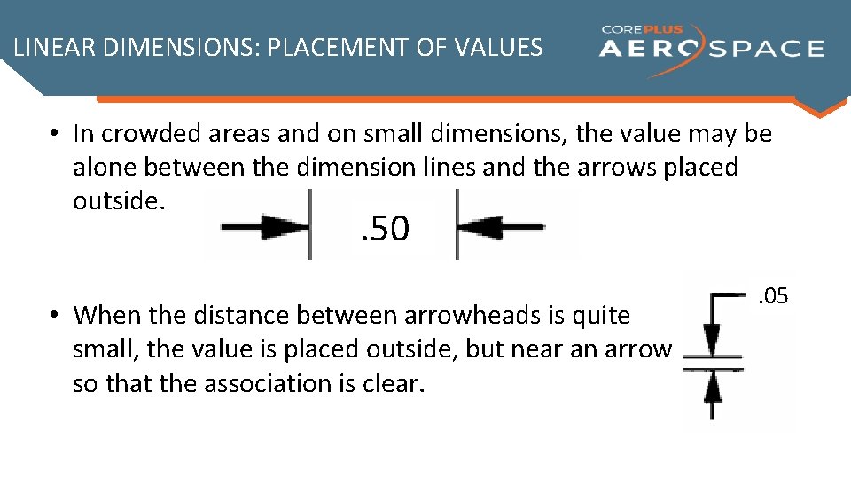 LINEAR DIMENSIONS: PLACEMENT OF VALUES • In crowded areas and on small dimensions, the LINEAR DIMENSIONS: PLACEMENT OF VALUES • In crowded areas and on small dimensions, the