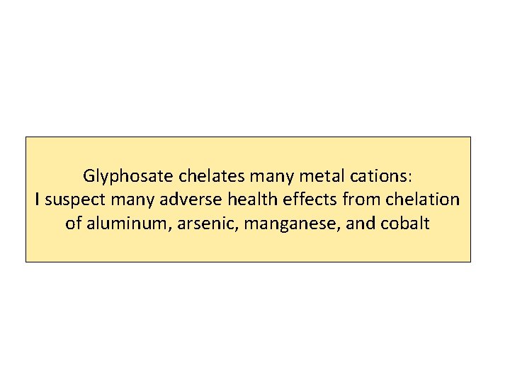 Glyphosate chelates many metal cations: I suspect many adverse health effects from chelation of