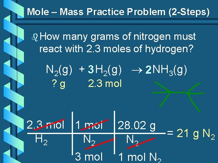 Mole – Mass Practice Problem (2 -Steps) b How many grams of nitrogen must