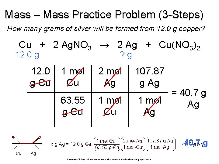 Mass – Mass Practice Problem (3 -Steps) How many grams of silver will be