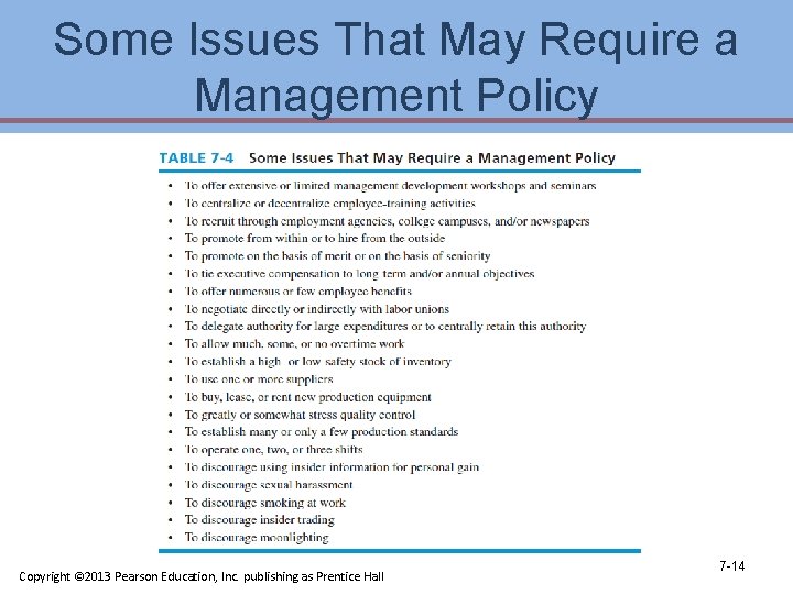 Some Issues That May Require a Management Policy Copyright © 2013 Pearson Education, Inc.