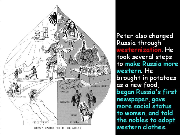• Peter also changed Russia through westernization. He took several steps to make • Peter also changed Russia through westernization. He took several steps to make