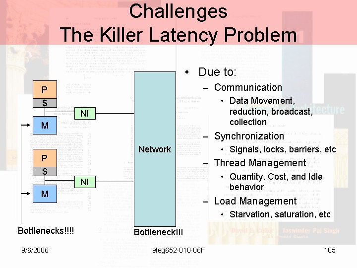 Challenges The Killer Latency Problem • Due to: – Communication P $ • Data
