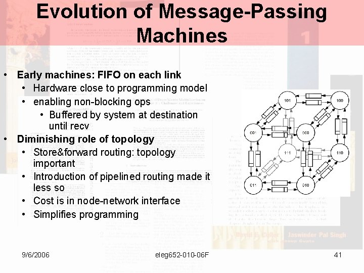 Evolution of Message-Passing Machines • Early machines: FIFO on each link • Hardware close