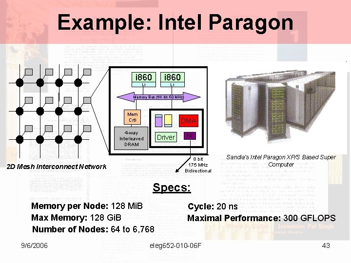 Example: Intel Paragon i 860 L 1 Memory Bus (64 -bit, 50 MHz) Mem