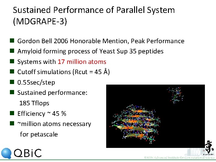 Sustained Performance of Parallel System (MDGRAPE-3) Gordon Bell 2006 Honorable Mention, Peak Performance Amyloid