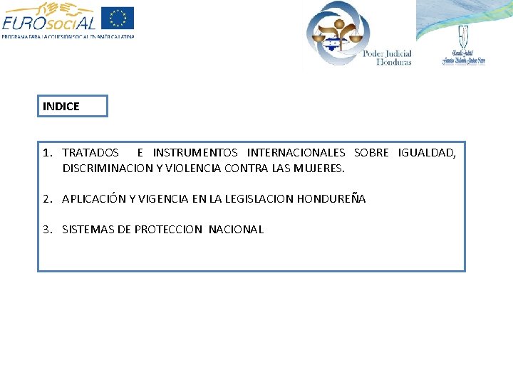 INDICE 1. TRATADOS E INSTRUMENTOS INTERNACIONALES SOBRE IGUALDAD, DISCRIMINACION Y VIOLENCIA CONTRA LAS MUJERES.