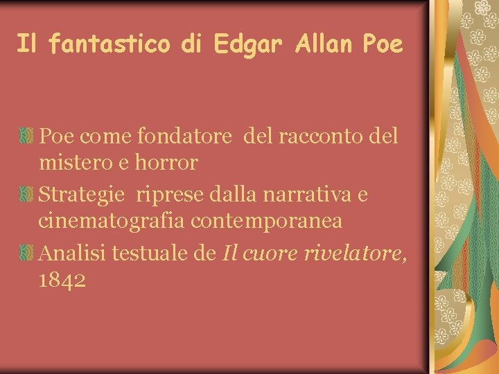 Il fantastico di Edgar Allan Poe come fondatore del racconto del mistero e horror