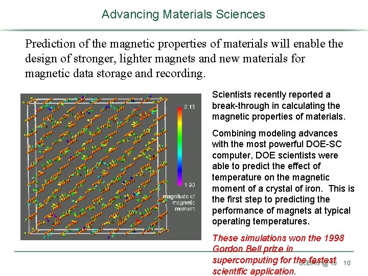 Advancing Materials Sciences Prediction of the magnetic properties of materials will enable the design