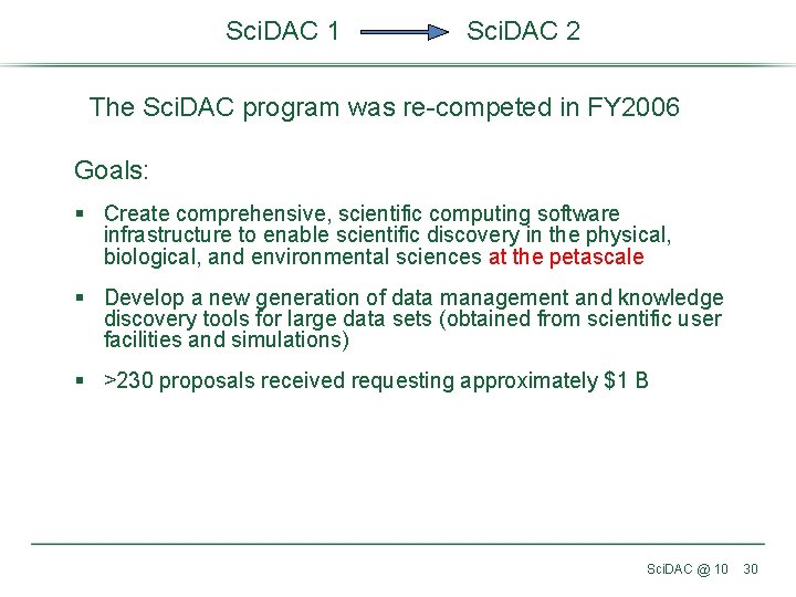 Sci. DAC 1 Sci. DAC 2 The Sci. DAC program was re-competed in FY