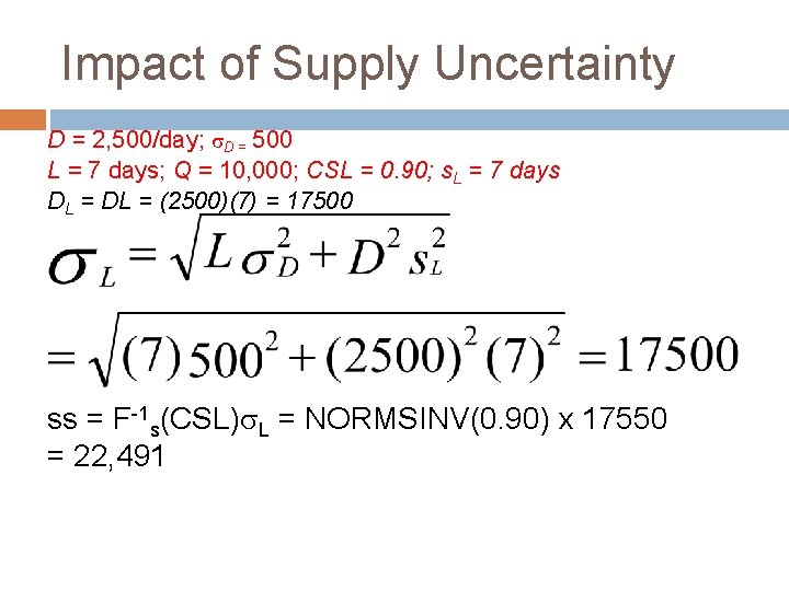 Impact of Supply Uncertainty D = 2, 500/day; D = 500 L = 7