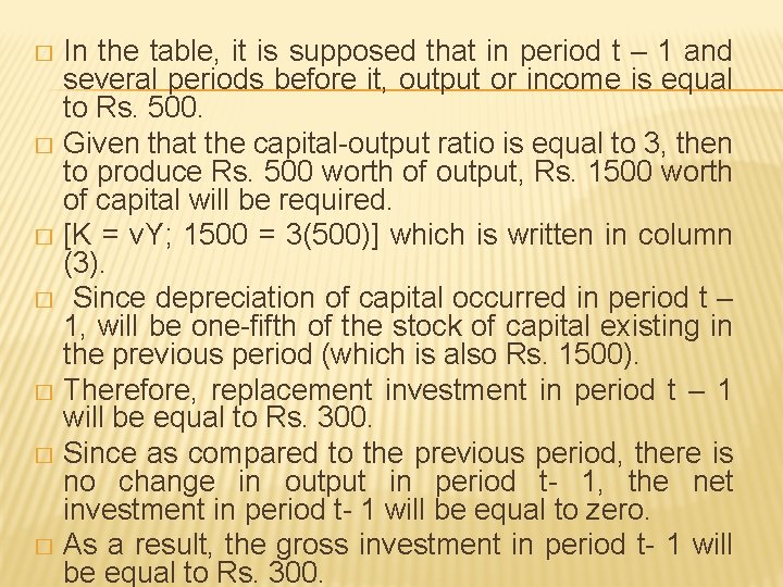 In the table, it is supposed that in period t – 1 and several