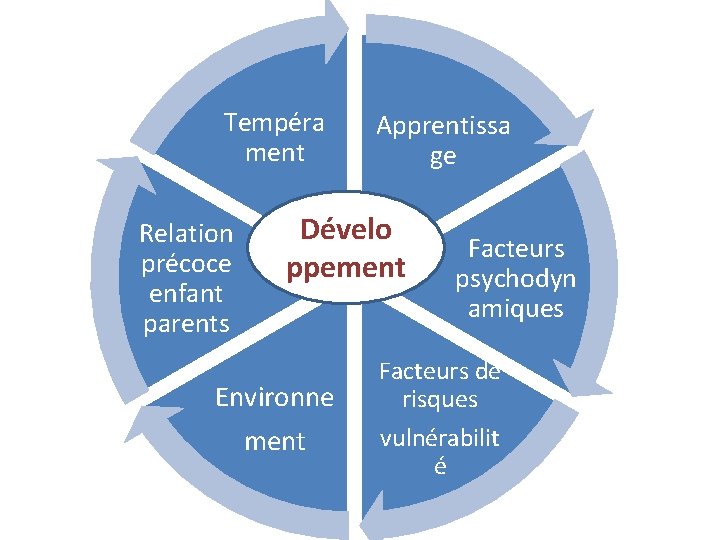 Tempéra ment Relation précoce enfant parents Apprentissa ge Dévelo ppement Environne ment Facteurs psychodyn