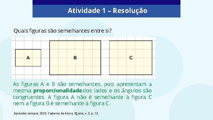 Atividade 1 – Resolução Quais figuras são semelhantes entre si? As figuras A e