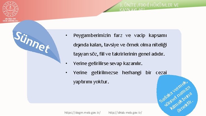 3. ÜNİTE /FIKHİ HÜKÜMLER VE KAYNAKLARI Sün net • Peygamberimizin farz ve vacip kapsamı