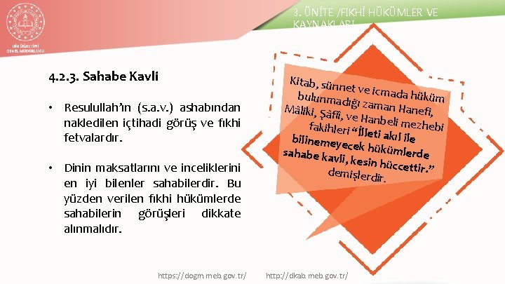 3. ÜNİTE /FIKHİ HÜKÜMLER VE KAYNAKLARI 4. 2. 3. Sahabe Kavli • Resulullah’ın (s.